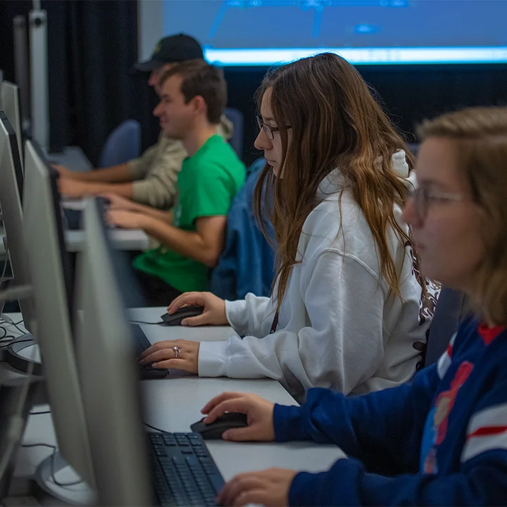 Students in a media lab working