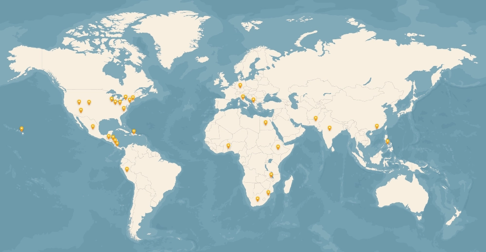 map of Global Outreach mission trip locations in 2025