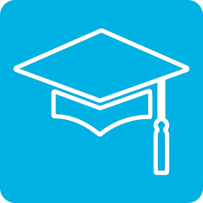 white outline of a graduation cap with tassel.