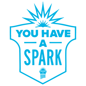 Crest-style logo with the phrase “You Have a Spark” beneath a radiant spark design, and the Cedarville logo at the bottom.