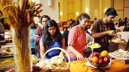 International students eat Thanksgiving meal through CBF.