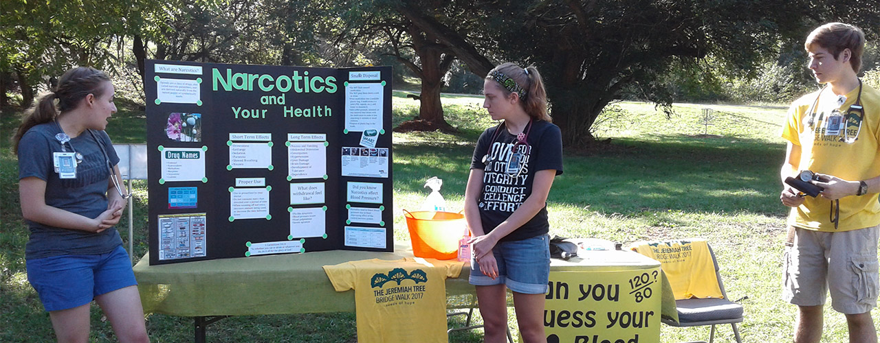 Cedarville University students discussing the dangers of drug addiction during last year's Recovery Walk. 