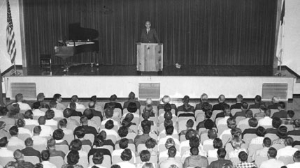 Dr. James T. Jeremiah speaking in Alford Auditorium. 