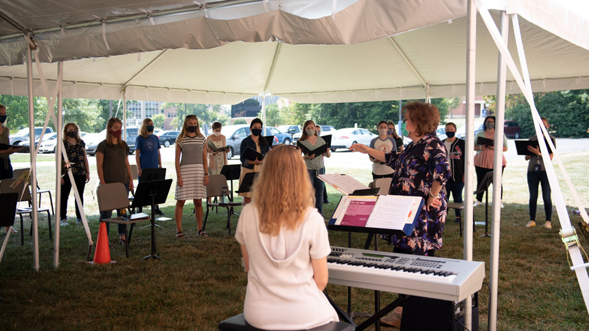 Dr. Beth Porter teaching an "in tents" music class