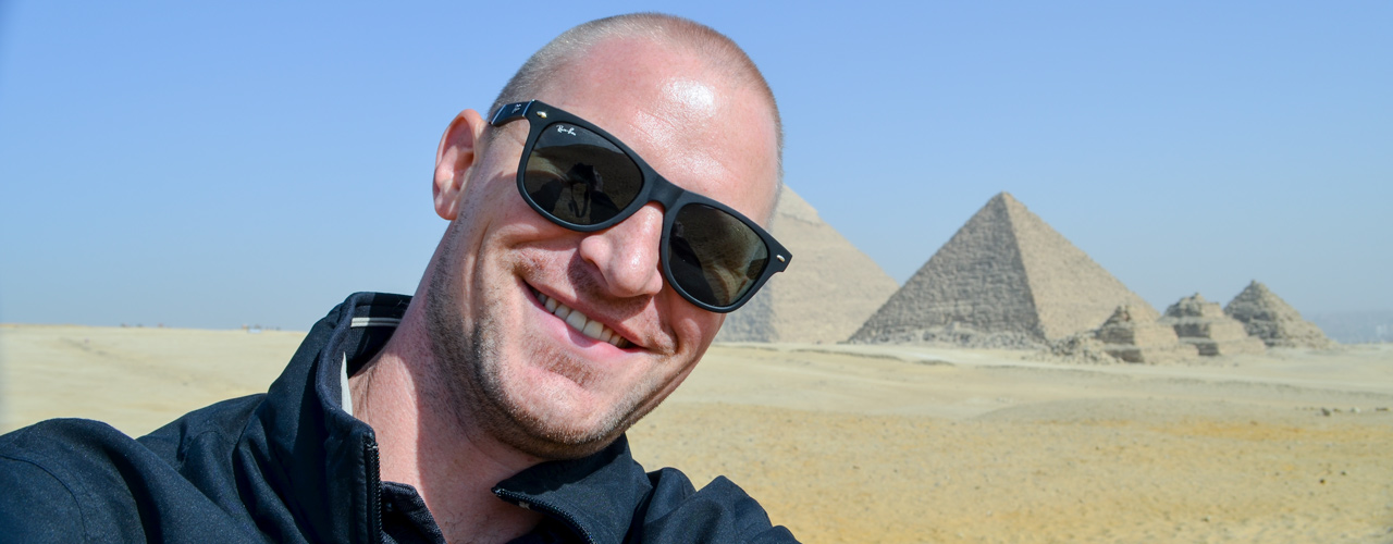 Dr. Matt Bennett with pyramids in the background