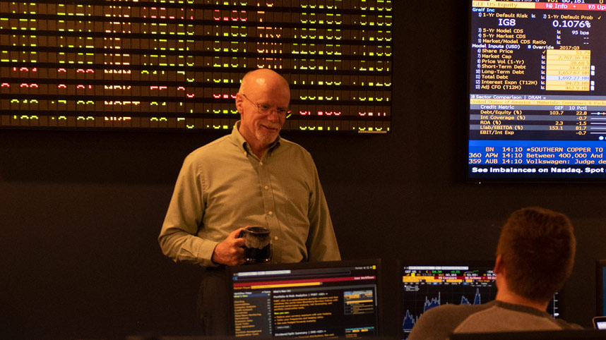 Dr. Bill Ragle in the Cedarville stock ticker room