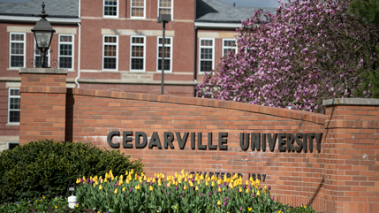 Cedarville University sign on brick entrance