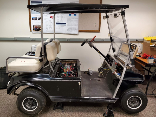 Golf cart used in the autonomous vehicle project