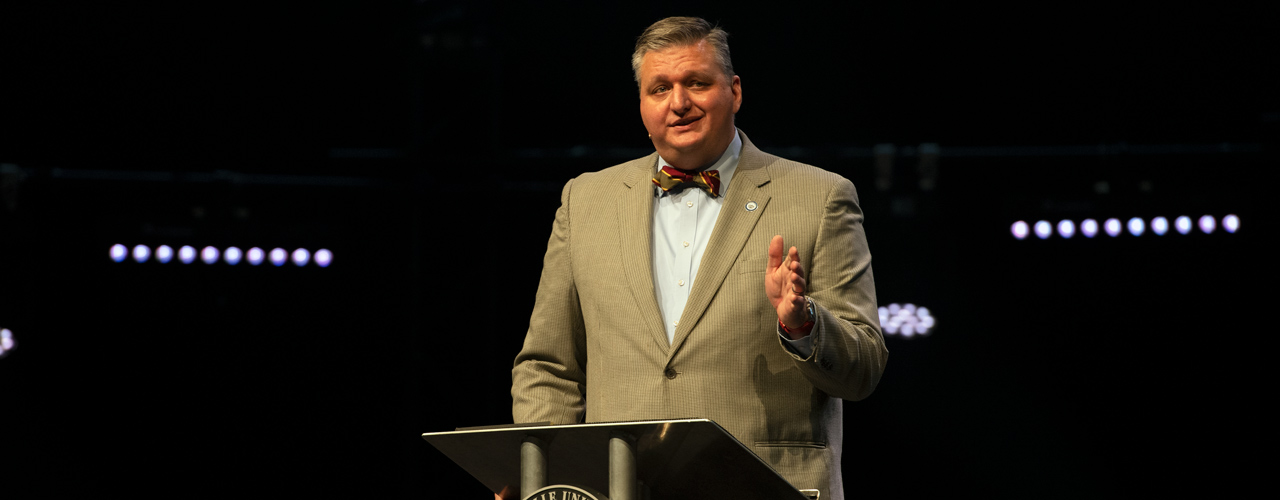 Dr. Mark Caleb Smith speaking in chapel