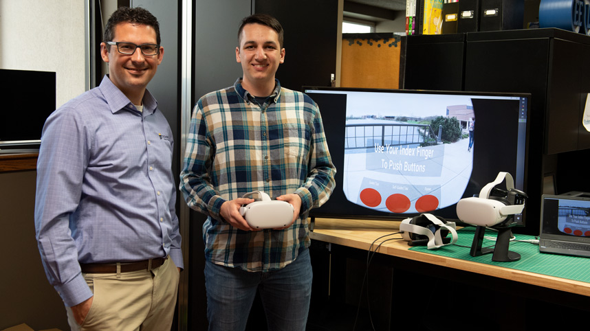 Chad Jackson, Cedarville creative director, and Jackson Bishop, 2021 computer science graduate and VR app creator