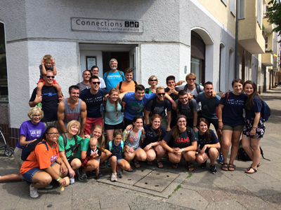 Jeff and Shelley Beste and their family and a team of Cedarville students in Berlin, Germany