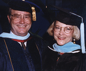 Dr. Paul and Pat Dixon in university regalia