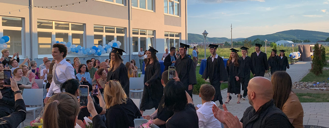 A graduation ceremony in the courtyard of the Kosovo Leadership Academy in June 2021. Photo credit: Jim Stevenson.