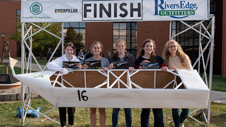 The winning team for the 2020 Cardboard Canoe Race