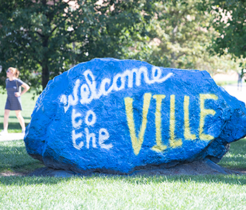 The Rock outside the Stevens Student Center welcomes visitors to Cedarville