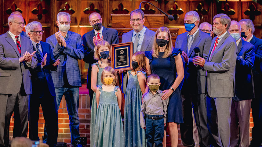 Philip and Krista Miller and family and Moody Church leadership on the day of his installation as pastor