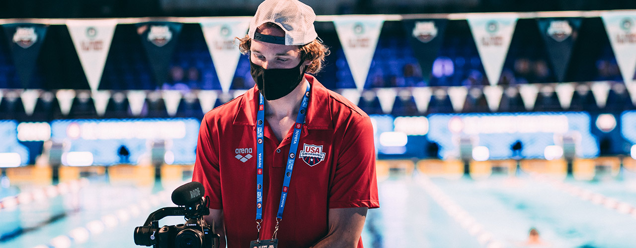 Will Brethauer filming the USA Olympic swim team in Hawaii during their summer training camp before the 2020 Tokyo Olympics.