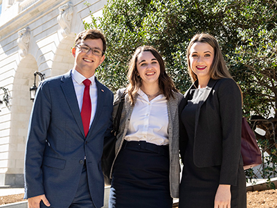 Sage Showers, far right, stands with two of her fellow Cedarville students, Hannah Dunham and Jonny Gartner, in front of the Russell Senate Office Building