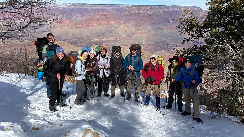 Dr. John Whitmore and the student team with the Grand Canyon in the background