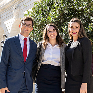 Sage Showers, far right, stands with two of her fellow Cedarville students, Hannah Dunham and Jonny Gartner, in front of the Russell Senate Office Building.