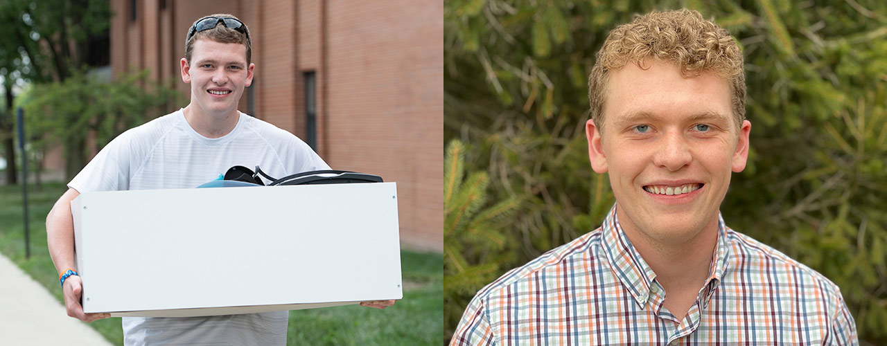 Logan Cole as a freshman (L) and as senior information technology management student.