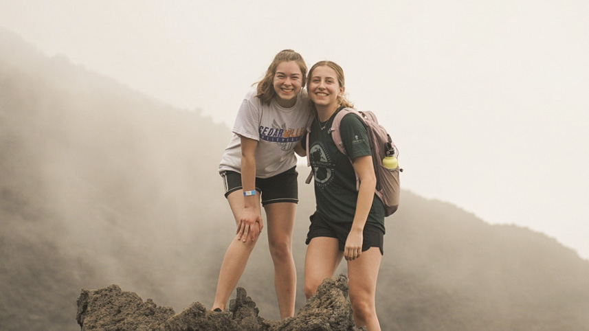 Students on a hike during a 2022 global outreach mission trip.