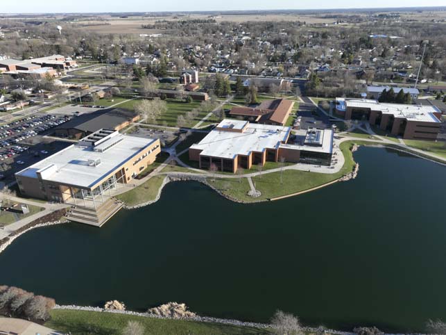 Aerial shot of Cedarville University.