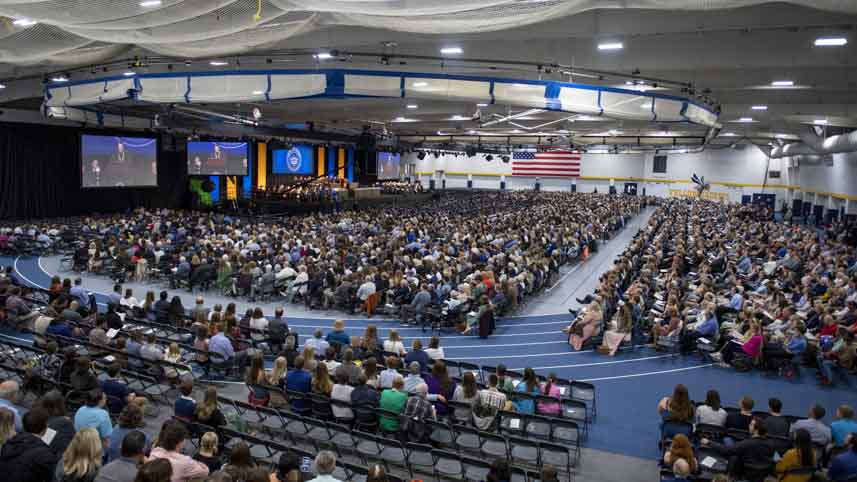 Commencement in the Doden Field House at Cedarville University.