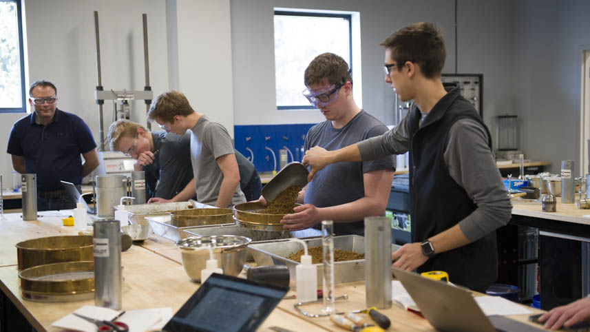 Students working in a civil engineering class.