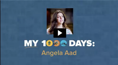 Video player featuring Angela Aad. Text: My 1000 Days.