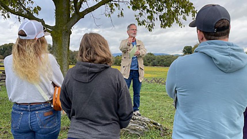 Dr. Sims teaching at Antietam battlefield.