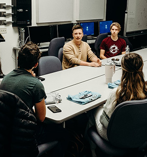 Film students learning from Cedarville alum Parker Adams.