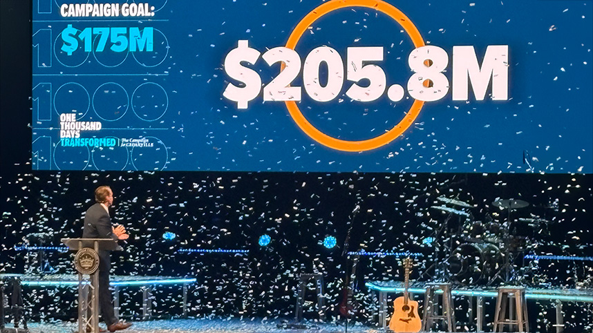 Campaign end celebration in chapel.