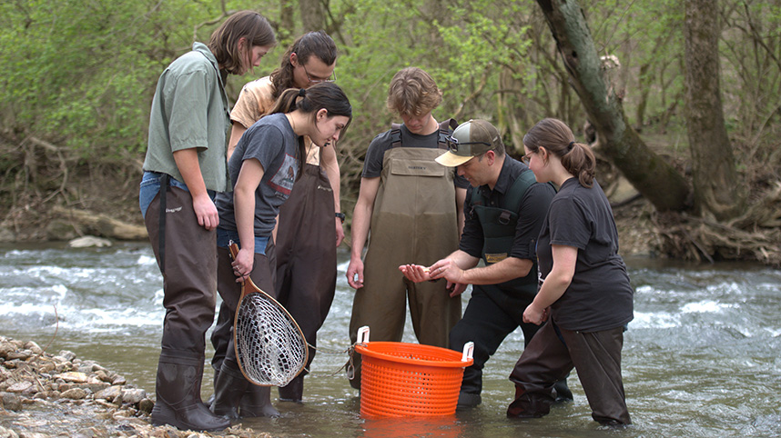 Cedarville University environmental science class conducting research.