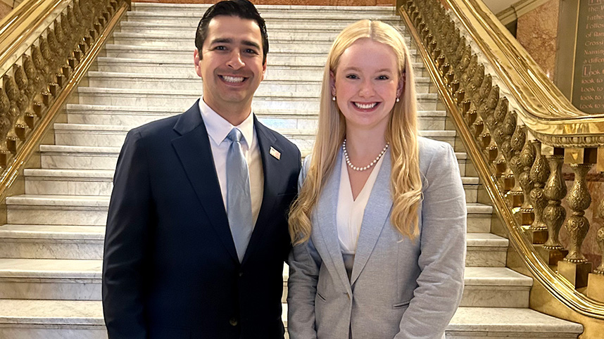 U.S. Rep. Gabe Evans of Colorado with Cedarville University student Grace Eddy.
