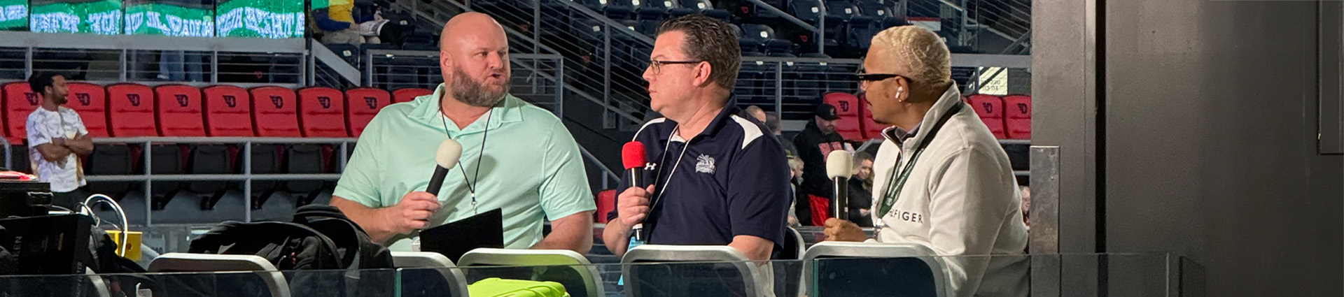 Jeff Gilbert participating in a courtside interview.