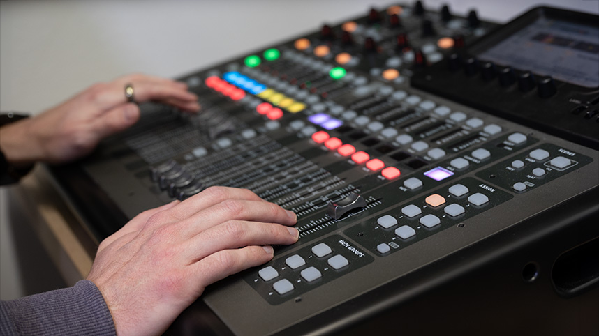 Audio board in recording studio.