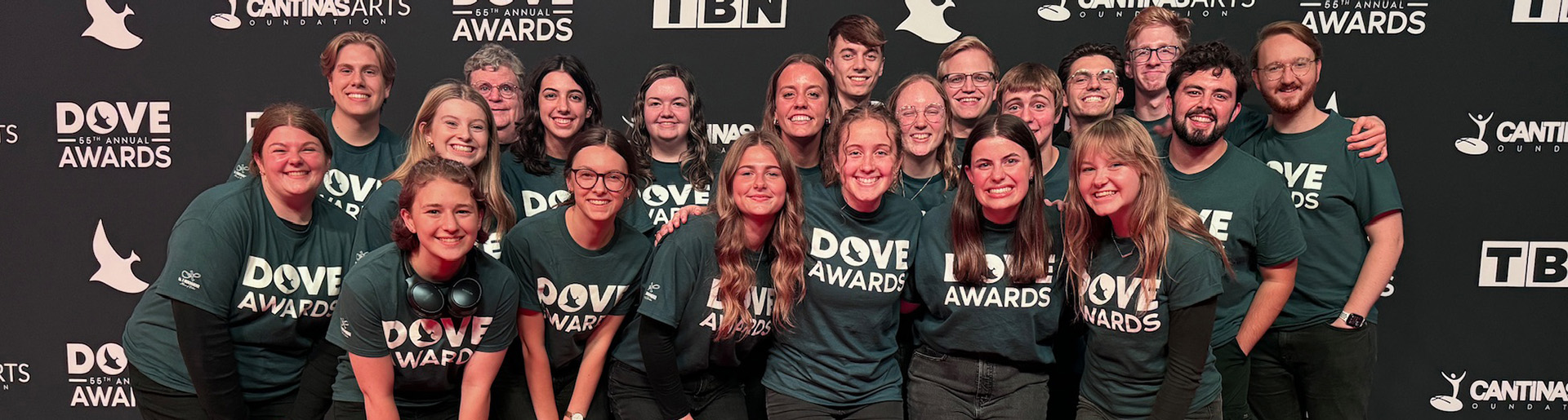 Cedarville University students work backstage at the Dove Awards.
