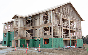 Apartment building under construction.