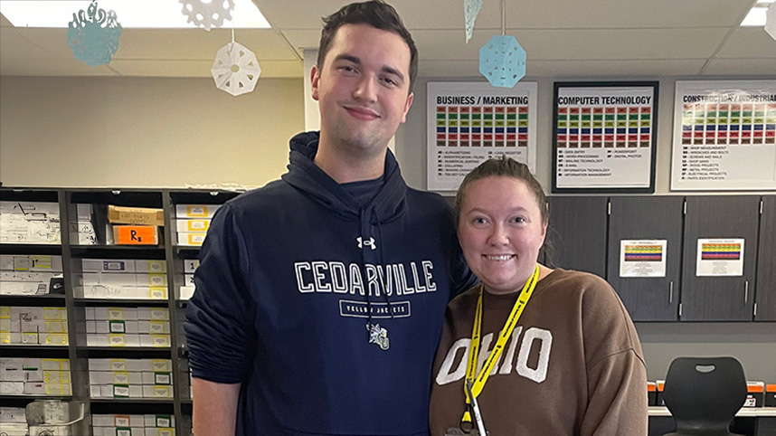 Brandon Stover and Mia Volbert in their classroom at the Greene County Career Center.