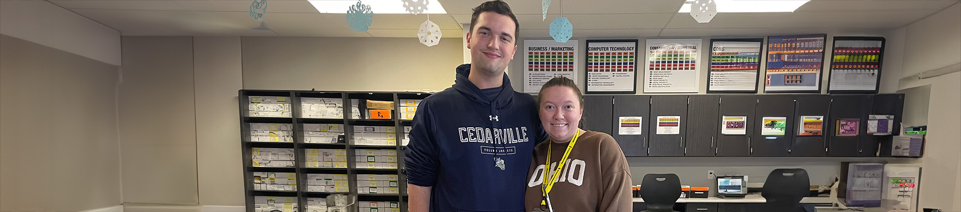 Brandon Stover and Mia Volbert in their classroom at the Greene County Career Center.