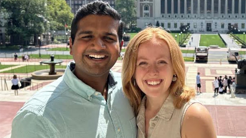 Rufus and Sarah Mathew on the campus of Columbia University in New York.