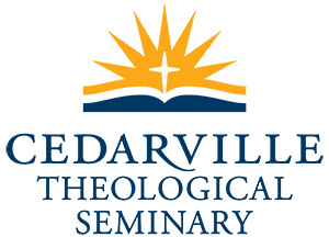 Logo for Cedarville Theological Seminary, a rising sun with cross above an open Bible.