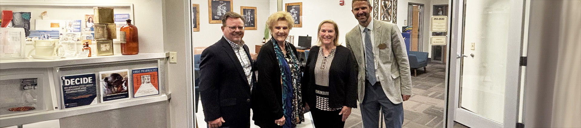 Cedarville pharmacy faculty with Lucy Malmberg and her sister Gloria Bartow.