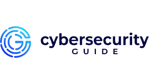 Logo for Cybersecurity Guide. Blue logo with black letters.