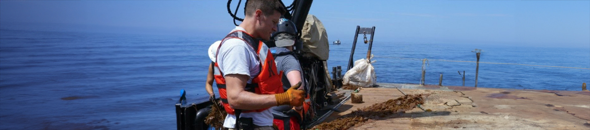 Toby Dewhurst working on a floating ocean platform.