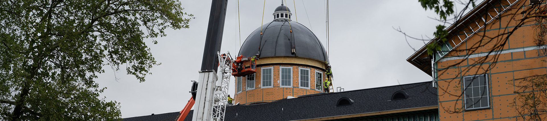 The dome being installed on the Bolthouse Academic Center at Cedarville University.