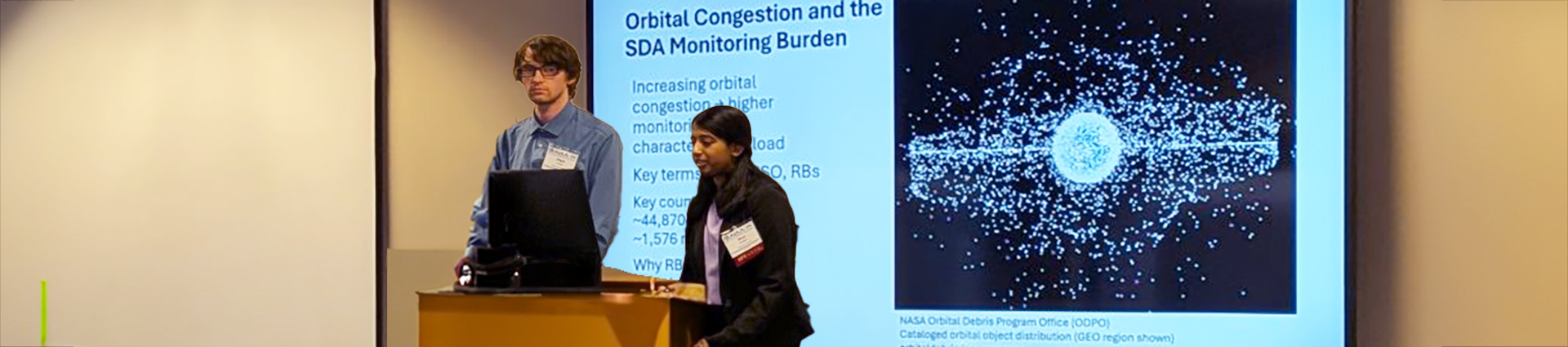Elijah Lewis and Doxa Kudari present research on orbital debris.