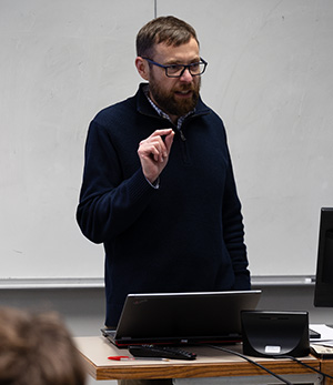 Dr. George Landon gives instructions for Global Game Jam.