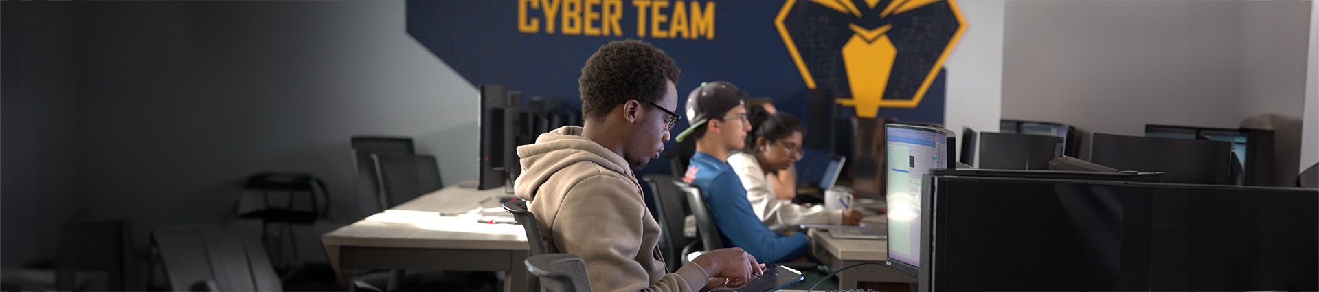Students at computers in Cedarville University's cyber operations lab.